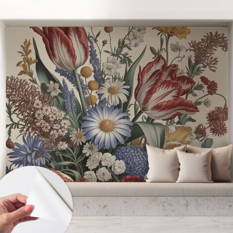 Papier peint autocollant avec imprimé décoratif pour salon et chambre à coucher Installation facile Bouquet de fleurs 208x146 cm