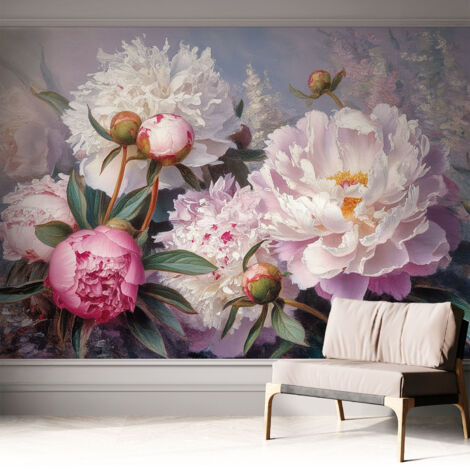 Papier peint autocollant avec imprimé décoratif pour salon et chambre à coucher Installation facile Bouquet de pivoines 312x219 cm