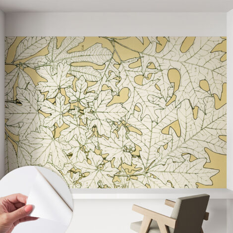Papier peint autocollant avec imprimé décoratif pour salon et chambre à coucher Installation facile Feuilles d'arbres 152x104 cm
