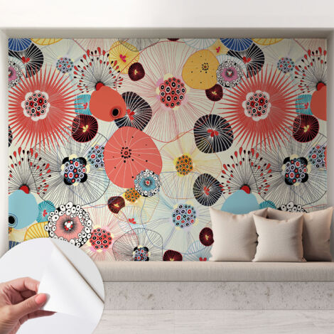 Papier peint autocollant avec imprimé décoratif pour salon et chambre à coucher Installation facile Fleurs colorées 208x146 cm
