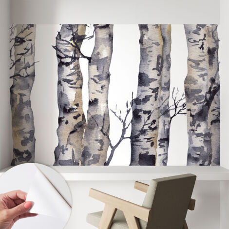 Papier peint autocollant avec imprimé décoratif pour salon et chambre à coucher Installation facile Forêt de trembles 104x70 cm