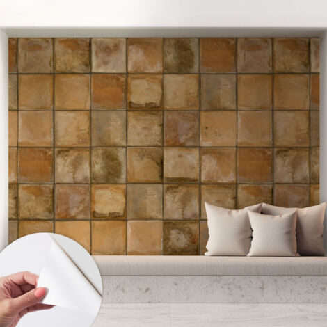 Papier peint autocollant avec imprimé décoratif pour salon et chambre à coucher Installation facile Mosaïque rustique 208x146 cm