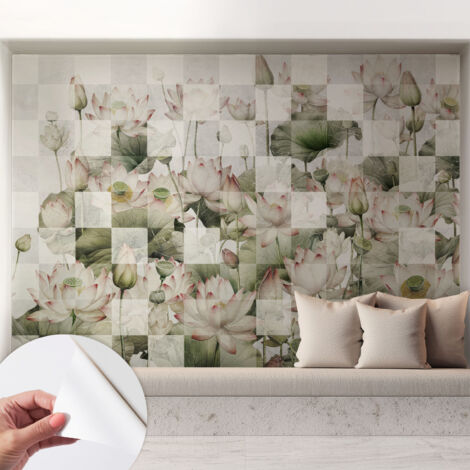Papier peint autocollant avec imprimé décoratif pour salon et chambre à coucher Installation facile Motifs de lotus 208x146 cm