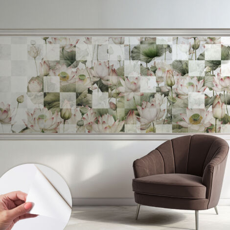 Papier peint autocollant avec imprimé décoratif pour salon et chambre à coucher Installation facile Motifs de lotus 250x104 cm
