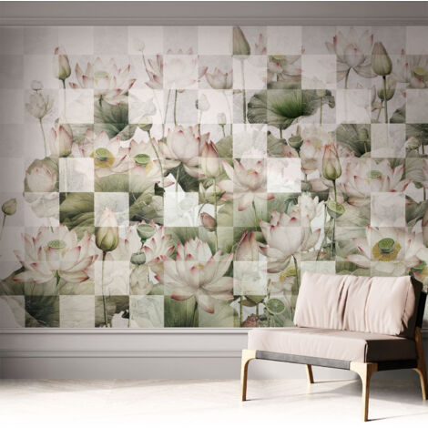 Papier peint autocollant avec imprimé décoratif pour salon et chambre à coucher Installation facile Motifs de lotus 312x219 cm