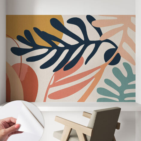 Papier peint autocollant avec imprimé décoratif pour salon et chambre à coucher Installation facile Motifs feuillus 104x70 cm