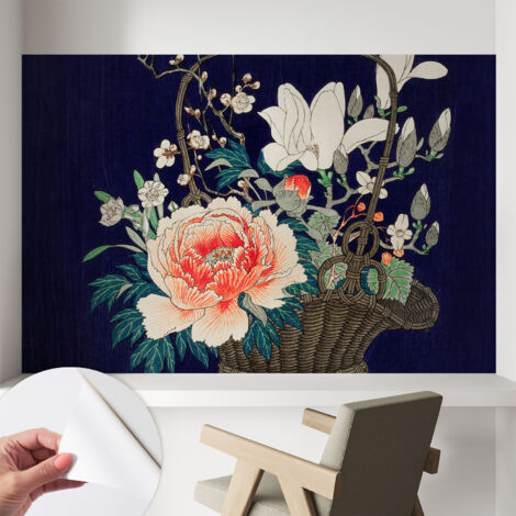 Papier peint autocollant avec imprimé décoratif pour salon et chambre à coucher Installation facile Panier de fleurs 104x70 cm