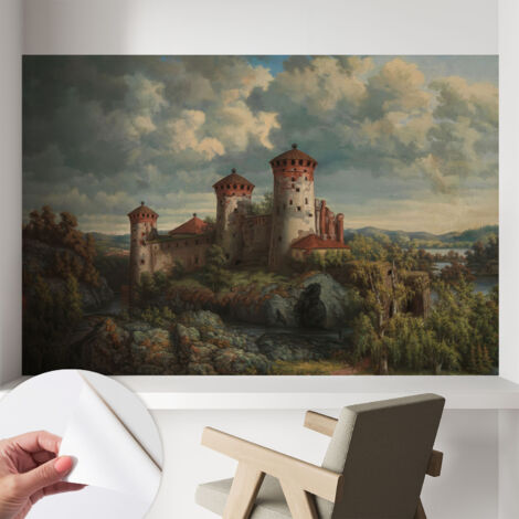 Papier peint autocollant avec imprimé décoratif pour salon et chambre à coucher Installation facile Paysage romantique 104x70 cm