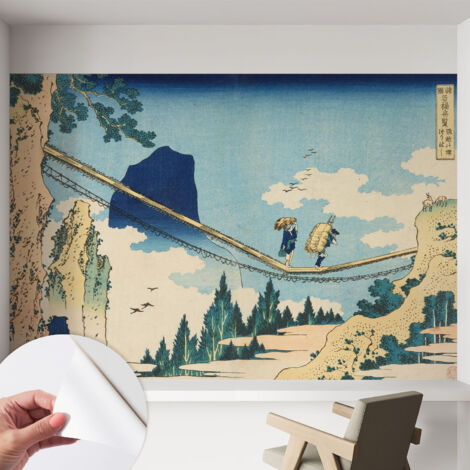Papier peint autocollant avec imprimé décoratif pour salon et chambre à coucher Installation facile Pont de montagne 152x104 cm