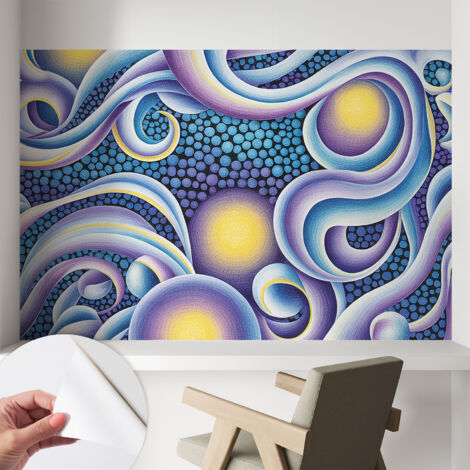 Papier peint autocollant avec imprimé décoratif pour salon et chambre à coucher Installation facile Tourbillons colorés 104x70 cm