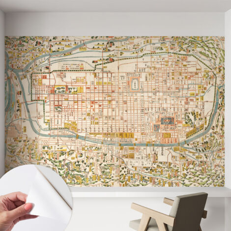 Papier peint autocollant avec imprimé pour cuisine facile à appliquer pour mur a motif Carte ancienne 152x104 cm