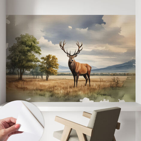 Papier peint autocollant avec imprimé pour cuisine facile à appliquer pour mur a motif Cerf majestueux 104x70 cm