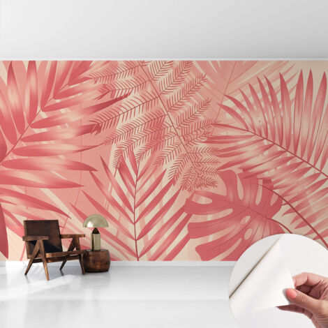 Papier peint autocollant avec imprimé pour cuisine facile à appliquer pour mur a motif Feuilles tropicales 416x254 cm