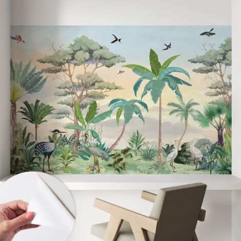 Papier peint autocollant avec imprimé pour cuisine facile à appliquer pour mur a motif Flore exotique 104x70 cm