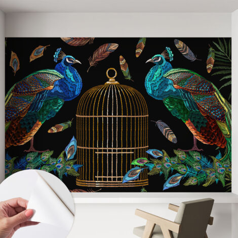 Papier peint autocollant avec imprimé pour cuisine facile à appliquer pour mur a motif Image de paon 152x104 cm