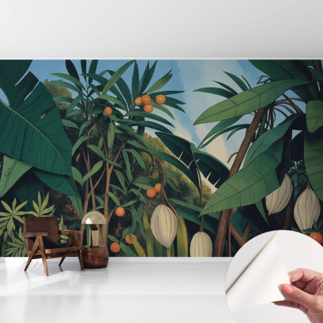 Papier peint autocollant avec imprimé pour cuisine facile à appliquer pour mur a motif Jungle tropicale 416x254 cm