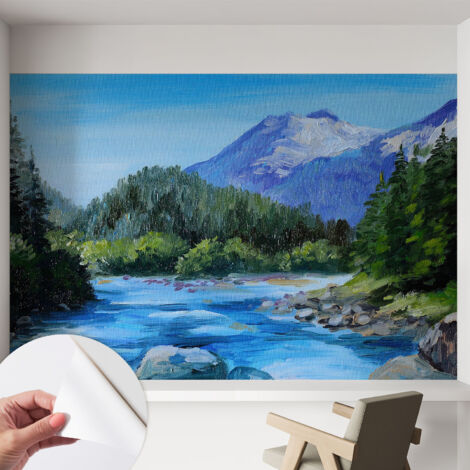 Papier peint autocollant avec imprimé pour cuisine facile à appliquer pour mur a motif Paysage de montagne 152x104 cm