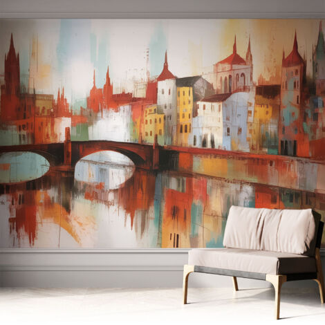 Papier peint autocollant avec imprimé pour cuisine facile à appliquer pour mur a motif Paysage urbain 312x219 cm