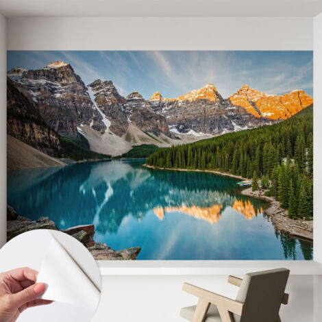 Papier peint autocollant avec imprimé pour cuisine facile à appliquer pour mur a motif Reflet de montagne 152x104 cm