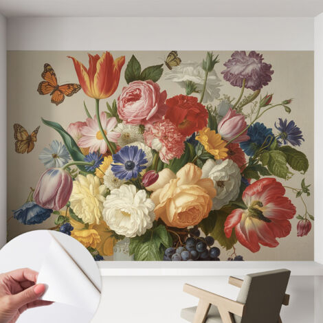Papier peint autocollant avec imprimé pour décoration intérieure pour rénovation a motif Fleurs et papillons 152x104 cm
