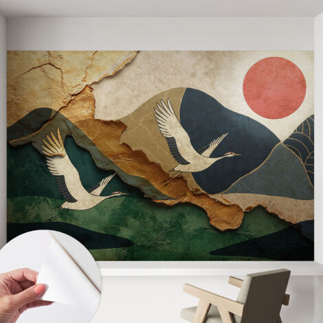 Papier peint autocollant avec imprimé pour décoration intérieure pour rénovation a motif Grues de l'Est 152x104 cm