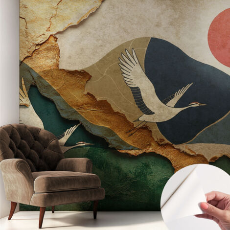 Papier peint autocollant avec imprimé pour décoration intérieure pour rénovation a motif Grues de l'Est 250x250 cm