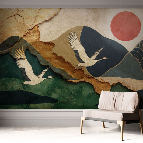 Papier peint autocollant avec imprimé pour décoration intérieure pour rénovation a motif Grues de l'Est 312x219 cm