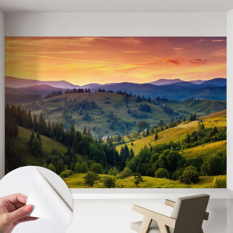 Papier peint autocollant avec imprimé pour décoration intérieure pour rénovation a motif Paysage de montagne 152x104 cm