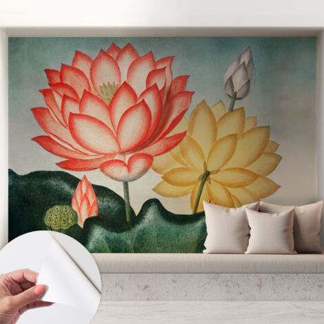 Papier peint autocollant avec imprimé pour intérieur moderne application facile a motif Fleurs de lotus 208x146 cm