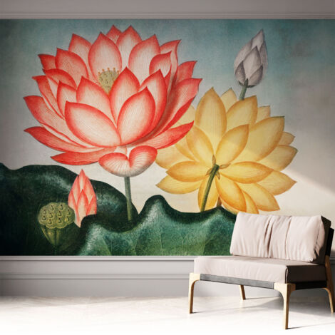 Papier peint autocollant avec imprimé pour intérieur moderne application facile a motif Fleurs de lotus 312x219 cm