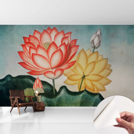 Papier peint autocollant avec imprimé pour intérieur moderne application facile a motif Fleurs de lotus 416x254 cm