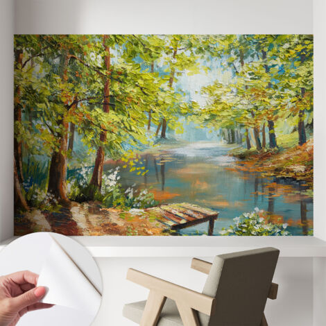Papier peint autocollant avec imprimé  pour intérieur moderne application facile a motif Lac bucolique 104x70 cm