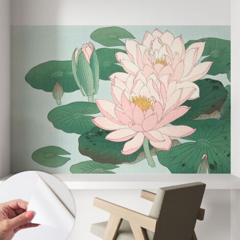 Papier peint autocollant avec imprimé  pour intérieur moderne application facile a motif Lotus aquatique 104x70 cm