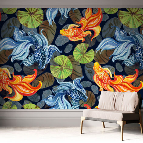 Papier peint autocollant avec imprimé pour intérieur moderne application facile a motif Motifs de poissons 312x219 cm