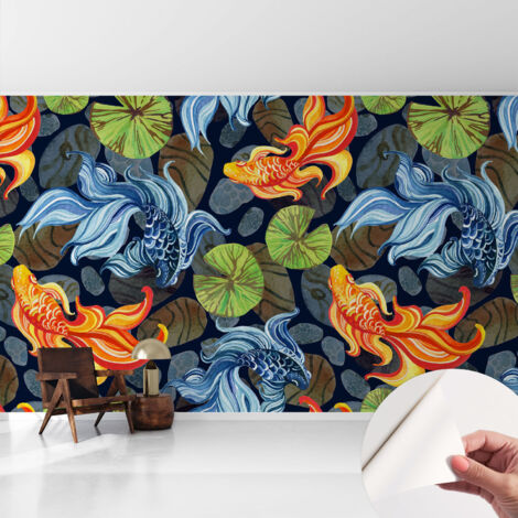 Papier peint autocollant avec imprimé pour intérieur moderne application facile a motif Motifs de poissons 416x254 cm