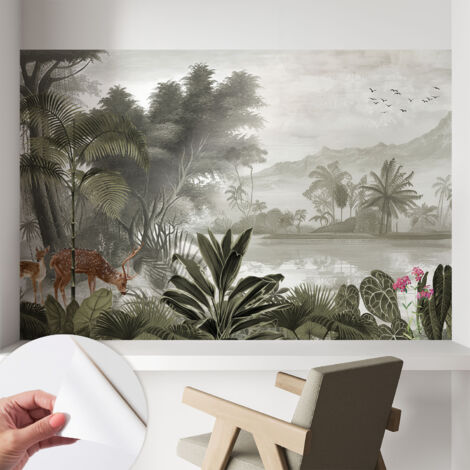 Papier peint autocollant avec imprimé  pour intérieur moderne application facile a motif Oasis tropicale 104x70 cm