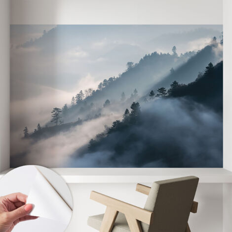 Papier peint autocollant avec imprimé  pour intérieur moderne application facile a motif Paysage brumeux 104x70 cm