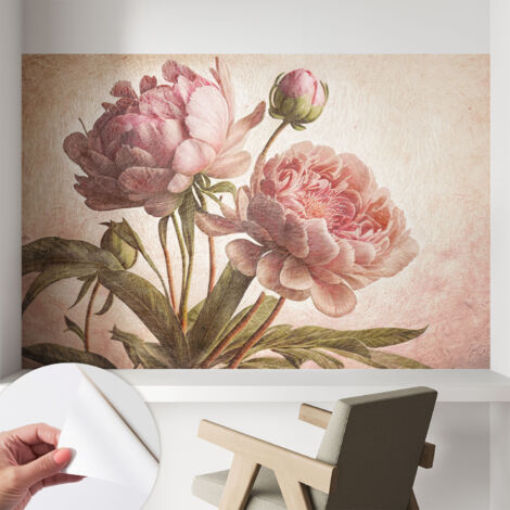 Papier peint autocollant avec imprimé  pour intérieur moderne application facile a motif Pivoines délicates 104x70 cm