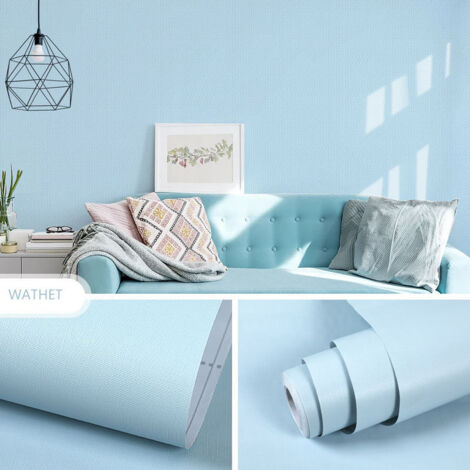 Papier peint autocollant bleu clair 45cm x 10m – PVC vinyle imperméable – Amovible et facile à nettoyer – Pour meubles et murs - 45CM10M