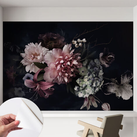 Papier peint autocollant décoratif à motifs pour salon chambre et bureau Tapete adhésif pour décoration Composition florale 152x104 cm