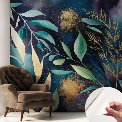 Papier peint autocollant décoratif à motifs pour salon chambre et bureau Tapete adhésif pour décoration Feuilles botaniques 250x250 cm