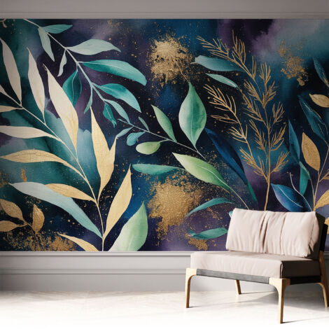 Papier peint autocollant décoratif à motifs pour salon chambre et bureau Tapete adhésif pour décoration Feuilles botaniques 312x219 cm