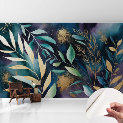 Papier peint autocollant décoratif à motifs pour salon chambre et bureau Tapete adhésif pour décoration Feuilles botaniques 416x254 cm