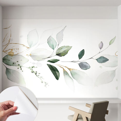 Papier peint autocollant décoratif à motifs pour salon chambre et bureau Tapete adhésif pour décoration Feuilles vertes 152x104 cm