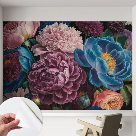 Papier peint autocollant décoratif à motifs pour salon chambre et bureau Tapete adhésif pour décoration Fleurs colorées 152x104 cm