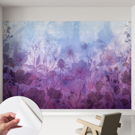 Papier peint autocollant décoratif à motifs pour salon chambre et bureau Tapete adhésif pour décoration Fleurs pastel 152x104 cm
