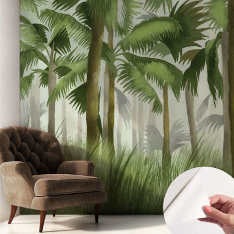 Papier peint autocollant décoratif à motifs pour salon chambre et bureau Tapete adhésif pour décoration Forêt tropicale 250x250 cm