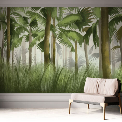Papier peint autocollant décoratif à motifs pour salon chambre et bureau Tapete adhésif pour décoration Forêt tropicale 312x219 cm