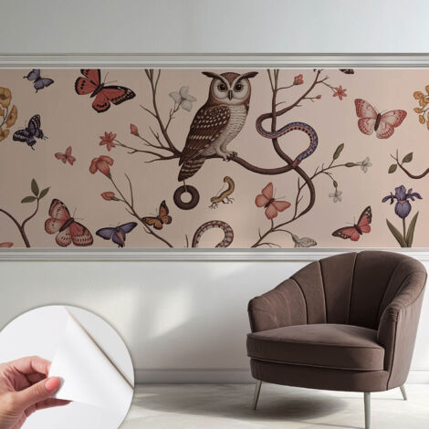 Papier peint autocollant décoratif à motifs pour salon chambre et bureau Tapete adhésif pour décoration Hibou nature 250x104 cm