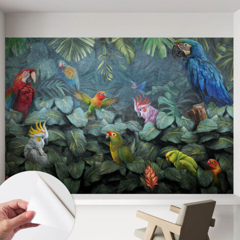 Papier peint autocollant décoratif à motifs pour salon chambre et bureau Tapete adhésif pour décoration Jungle exotique 152x104 cm